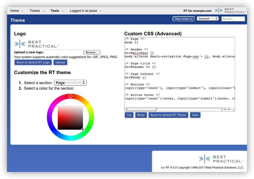 RT theme editor, defaults