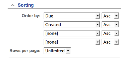 Dashboard search sorting