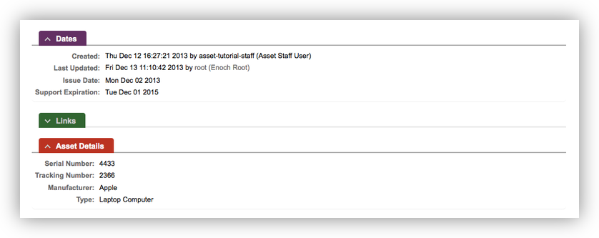Asset Date and Details Display