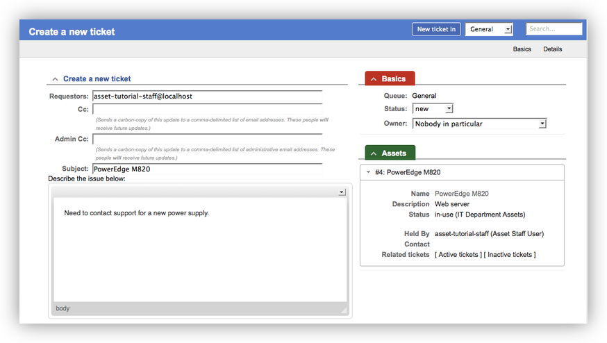 Create Ticket for Asset Work