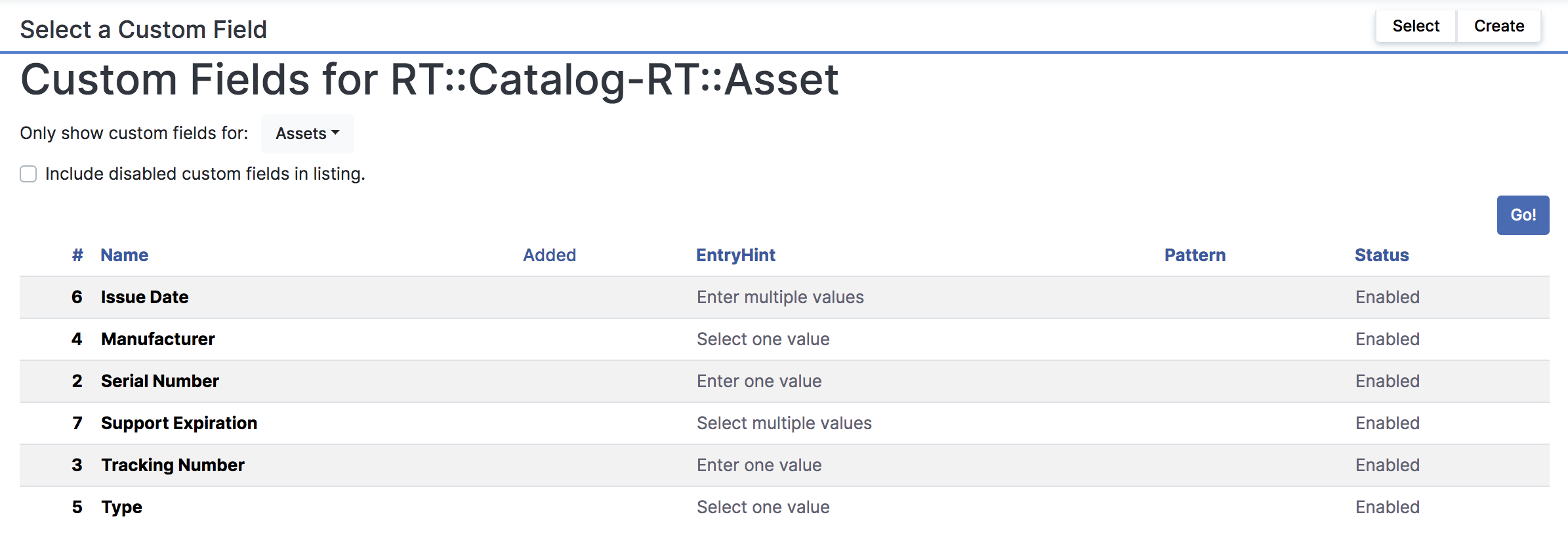 Asset Custom Fields