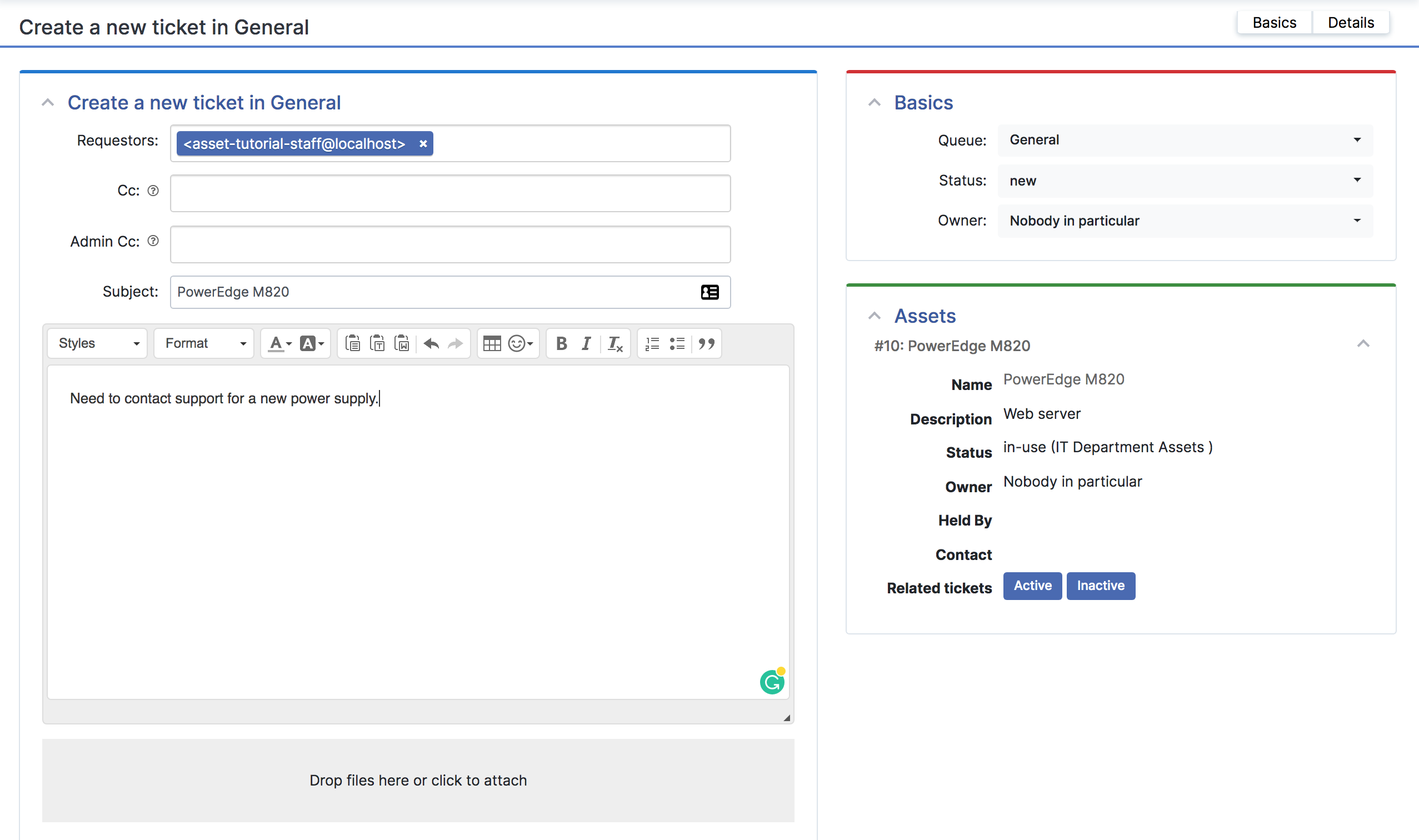 Create Ticket for Asset Work