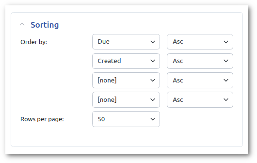 Dashboard search sorting